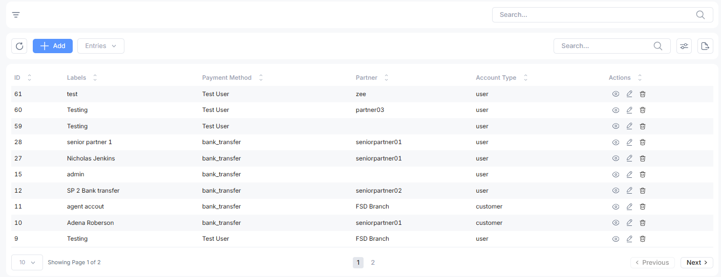payment account list