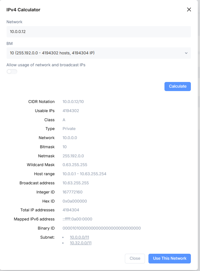 build in IP to host calculator