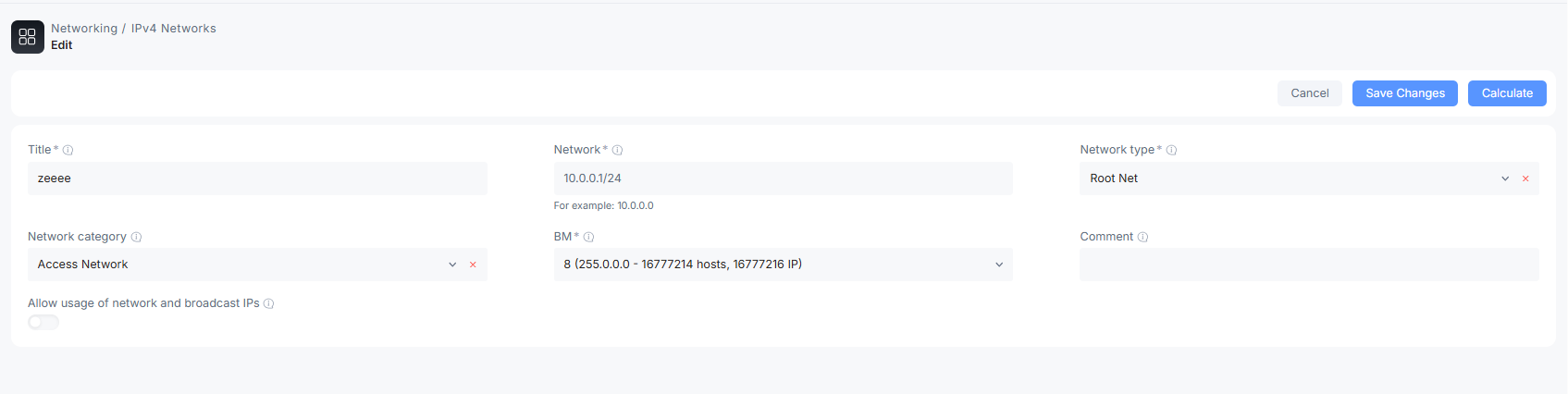 Create Ipv4 Network