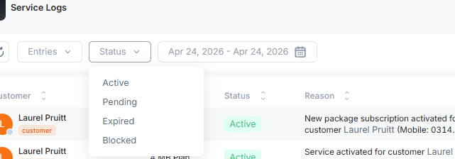 service log filter