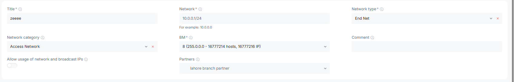 Assign IPs range to Senior Partern/Partner/Agent for providing static IP to customer further