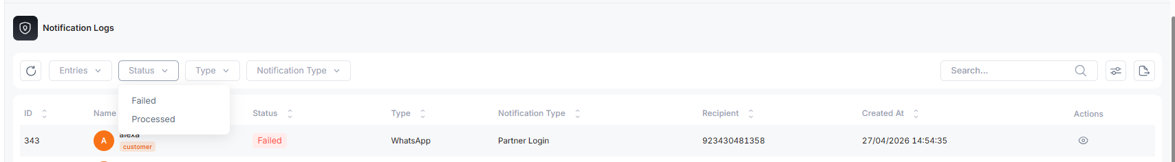 filter notifications log