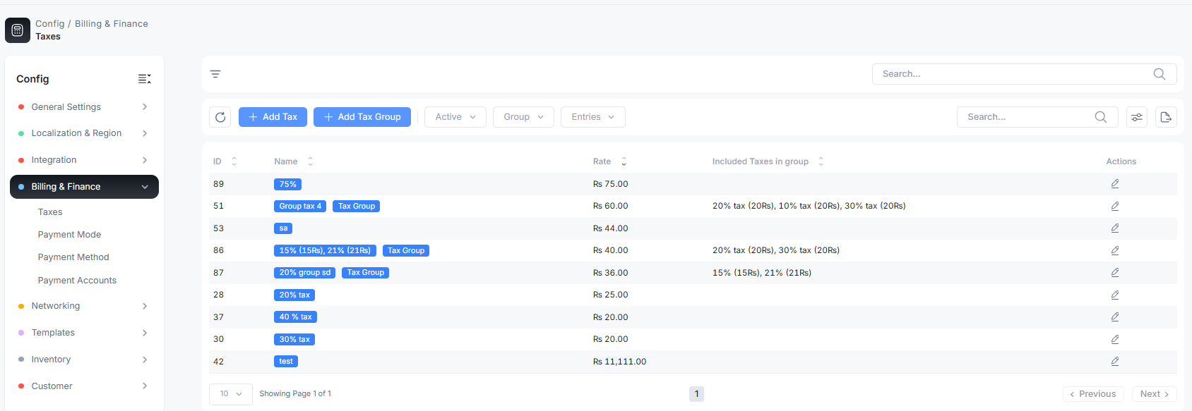 Taxes list
